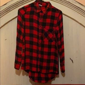 SOLD Red and Black Plaid Flannel Button Down